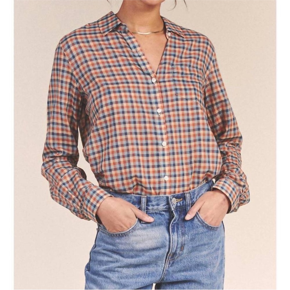 TROVATA Birds of Paradis Grace Shirt Bonita Plaid Size Medium Button‎ Down Fall